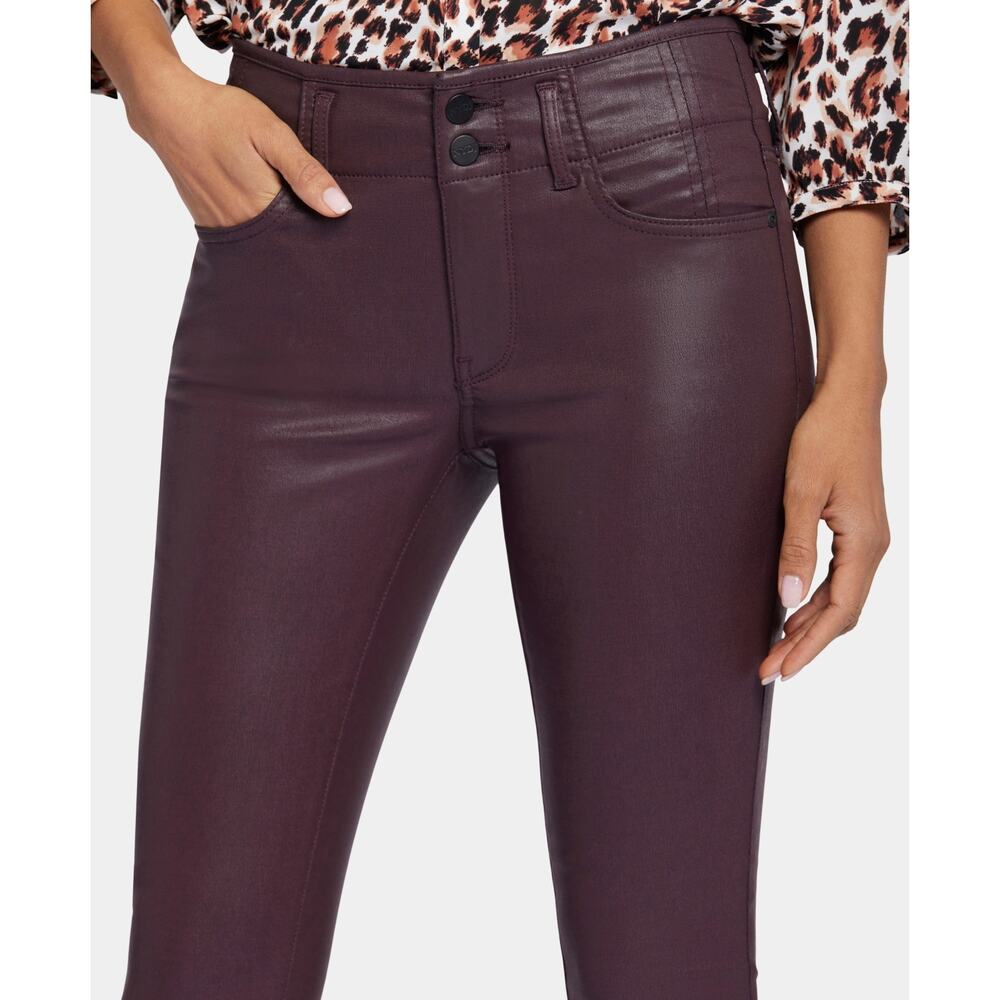 NYDJ Ami Coated Skinny Dark Cherry Lift Tuck Technology High Rise Pants Size 14